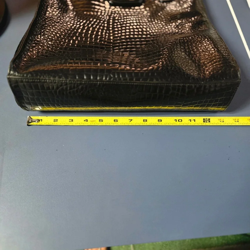 St. John Black Croc Embossed Patent Leather Tote Bag Gold Turn Lock Shoulder Bag
